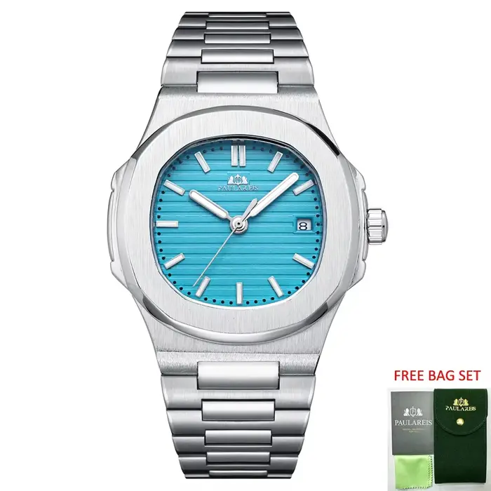 Montres automatiques pour hommes mouvement mécanique lumineux en acier inoxydable cadran bleu gris Simple affaires Reloj Hombre Baratos