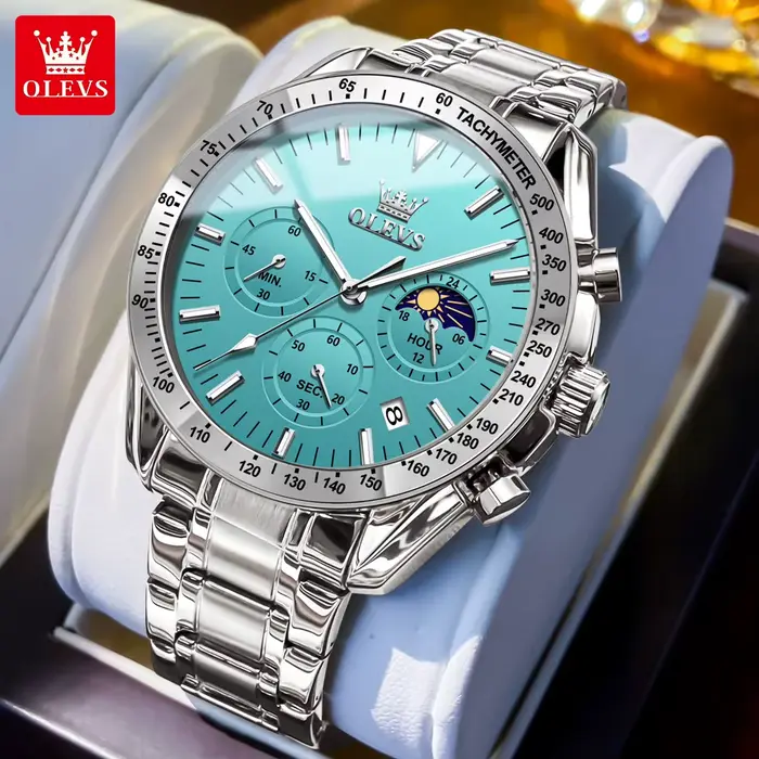 OLEVS Original mode hommes montres Phase de lune lumineux squelette montre à Quartz pour homme calendrier étanche
