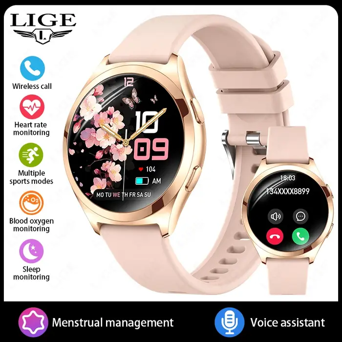 LIGE montre intelligente femmes répondre faire des appels 1.27 pouces Fitness Tracker