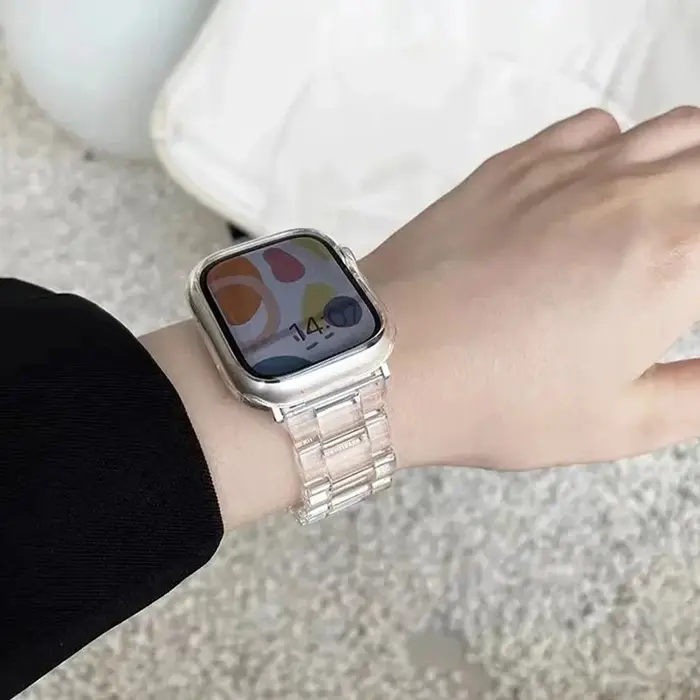 Bracelet Transparent arc-en-ciel en résine pour Apple Watch Ultra 2 49mm 10 46mm 7 8 9 41 45mm 38 40 42 44mm