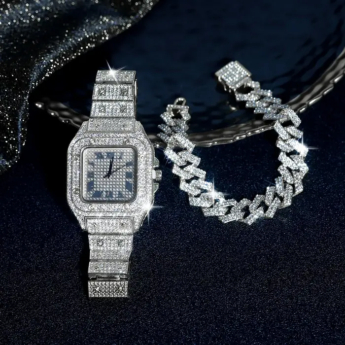 Ensemble bracelet et montre glacé pour hommes et femmes