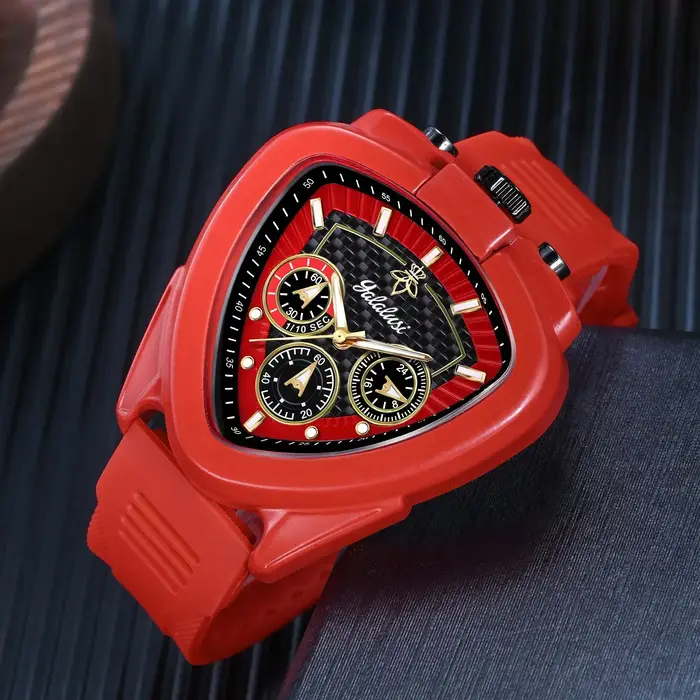 Montre pour homme YaLaLuSi : montre-bracelet à quartz résistante à l'eau avec cadran triangulaire