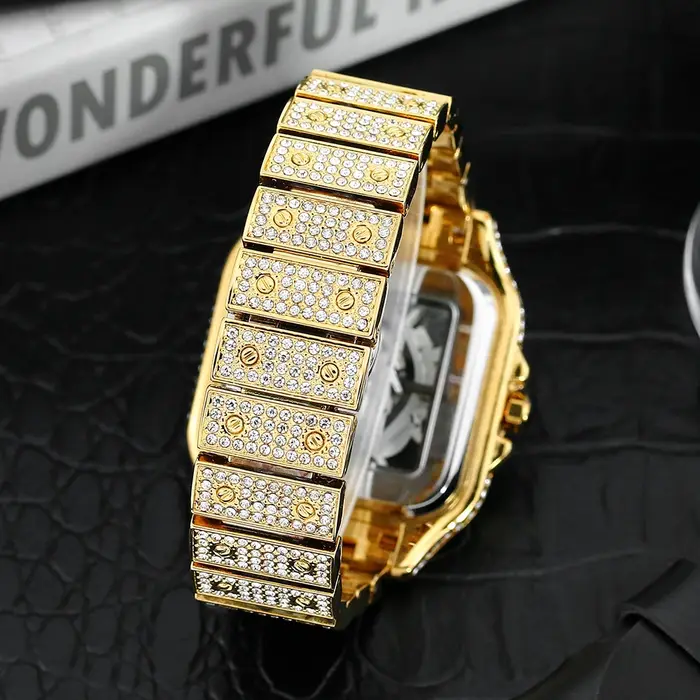 Montres carrées entièrement en diamant pour hommes, montre de luxe à la mode, squelette scintillant, Hip Hop, argent brillant, étanche, offre spéciale