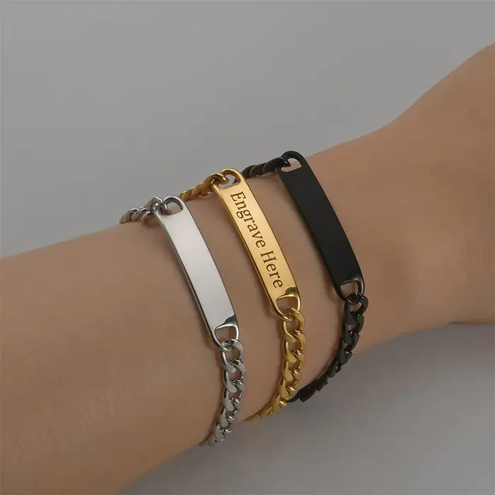 Bracelet personnalisé en acier inoxydable avec nom gravé, plaque signalétique personnalisée, Date, bijoux pour hommes et garçons, cadeau d'anniversaire