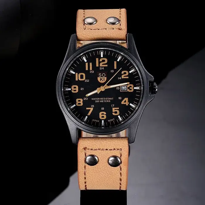 SOKI hommes montre-bracelet décontractée Quartz bracelet en cuir montres Masculino Relogio mode mâle calendrier horloge extérieur Reloj Hombre