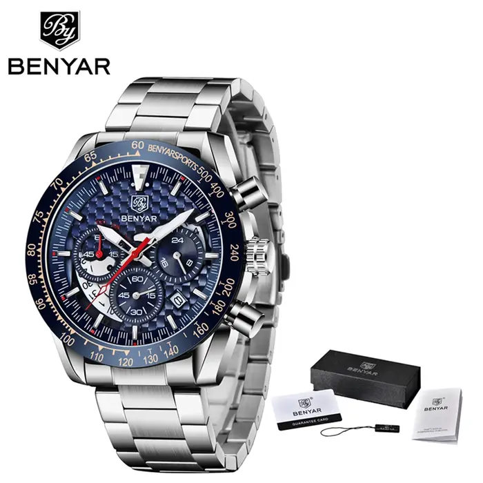Benyar Design-Montre à quartz en cuir pour homme, chronographe Shoous, marque de sport, mode vintage, étanche à 30m, 45mm