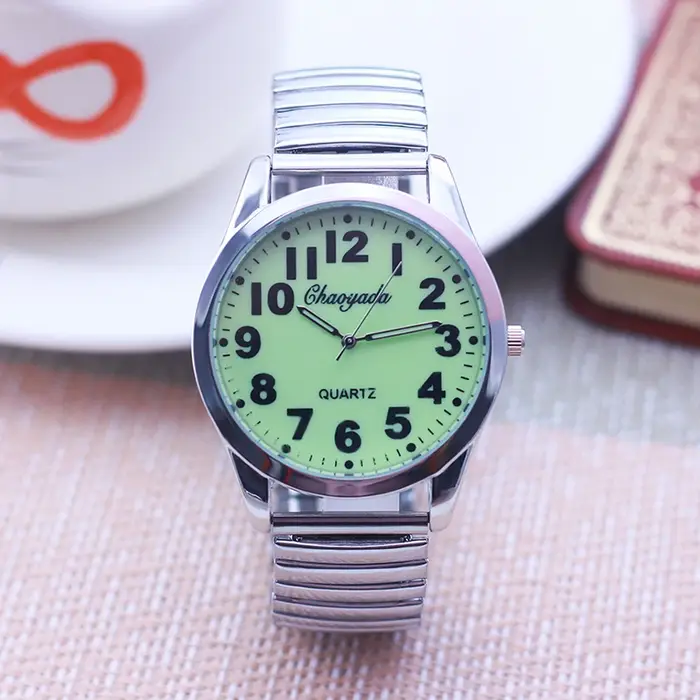 CYD femme homme Couple amoureux visage lumineux numérique qualité montres bracelet élastique en acier inoxydable aiguilles lumineuses montre électronique