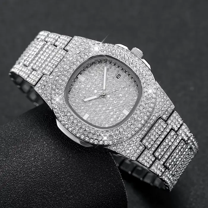 Montre-bracelet à quartz en acier inoxydable pour homme avec calendrier