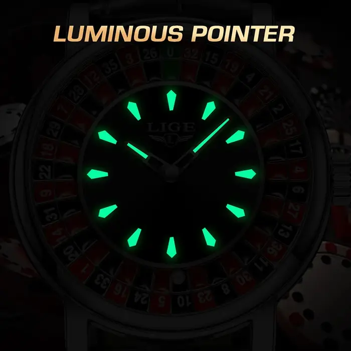 Lige nouvelles montres pour hommes en vedette étanche lumineux montre-bracelet à quartz cadran Las Vegas Roulette Table