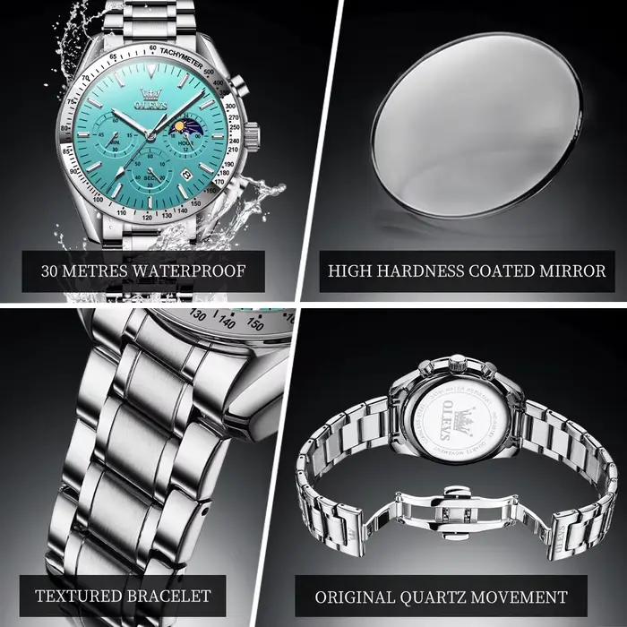 OLEVS Original mode hommes montres Phase de lune lumineux squelette montre à Quartz pour homme calendrier étanche