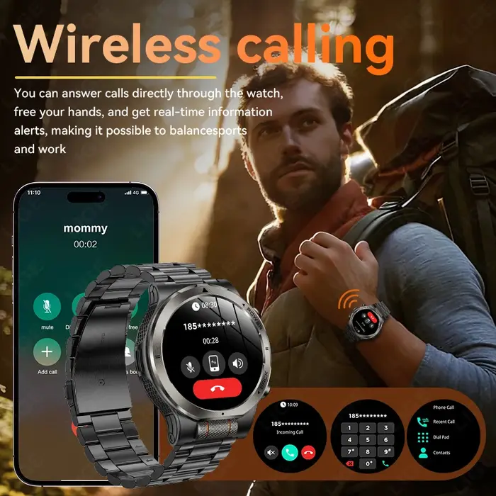 Montre connectée militaire LIGE pour homme, batterie 1100 mAh, boussole, lampe de poche, étanche 3 ATM, écran AMOLED 466*466, appels Bluetooth, montres d'extérieur