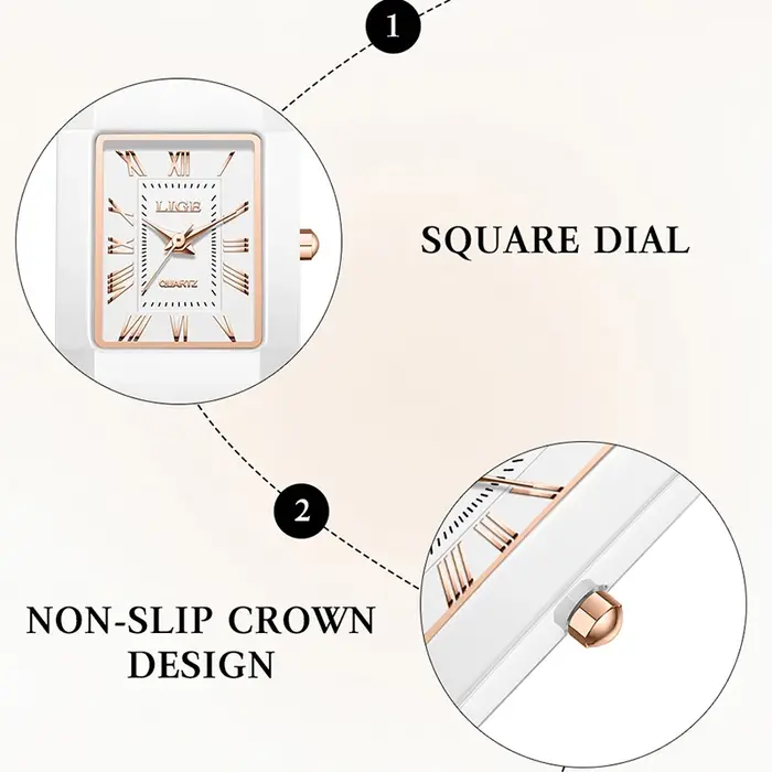 LIGE montre femme montre-bracelet marque céramique mode quartz élégant étanche vintage ultra-mince