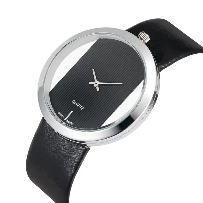 Montre de luxe avec bracelet en cuir Transparent pour femmes