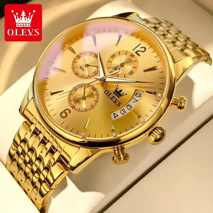 OLEVS marque de luxe montre à Quartz en or pour hommes en acier inoxydable étanche Sport multifoncti