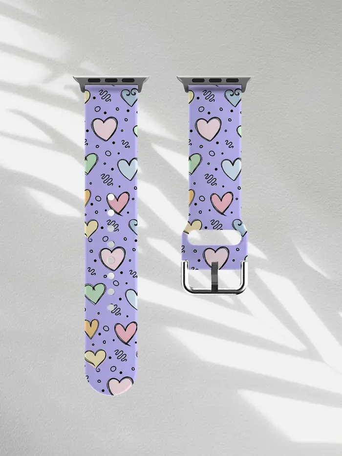 Bracelet en silicone Purple Heart Curve pour Apple Watch 45 mm 44 40 41 38 42 mm