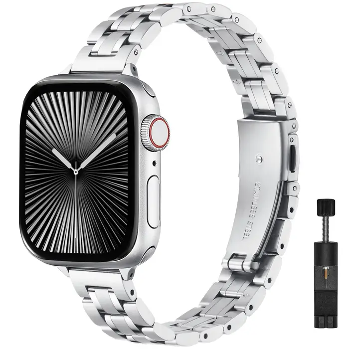 Bracelet de montre fin en acier inoxydable pour femmes, bracelet en métal compatible avec Apple Watc