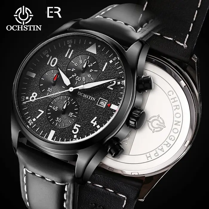 OCHSTIN hommes montres Quartz chronographe hommes montre pilote Sport mâle mode montre-bracelet haut de gamme de luxe en cuir étanche horloge