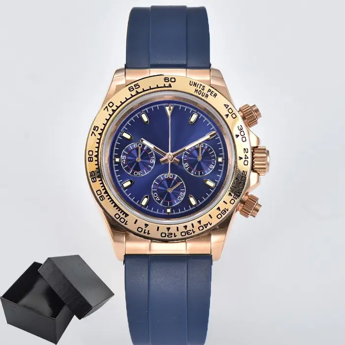 Montre 39.3mm montre de luxe chronographe pour hommes montre pour hommes vk63 boîtier or rose bleu VK63 chronographe