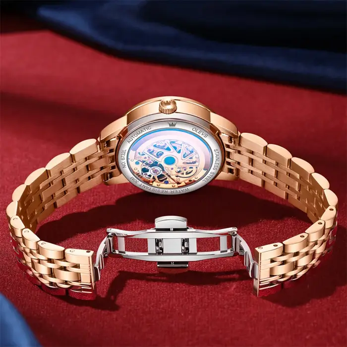 Or Rose vin rouge luxe décontracté dames montre-bracelet étanche automatique mécanique femme montre élégante mode femmes montres