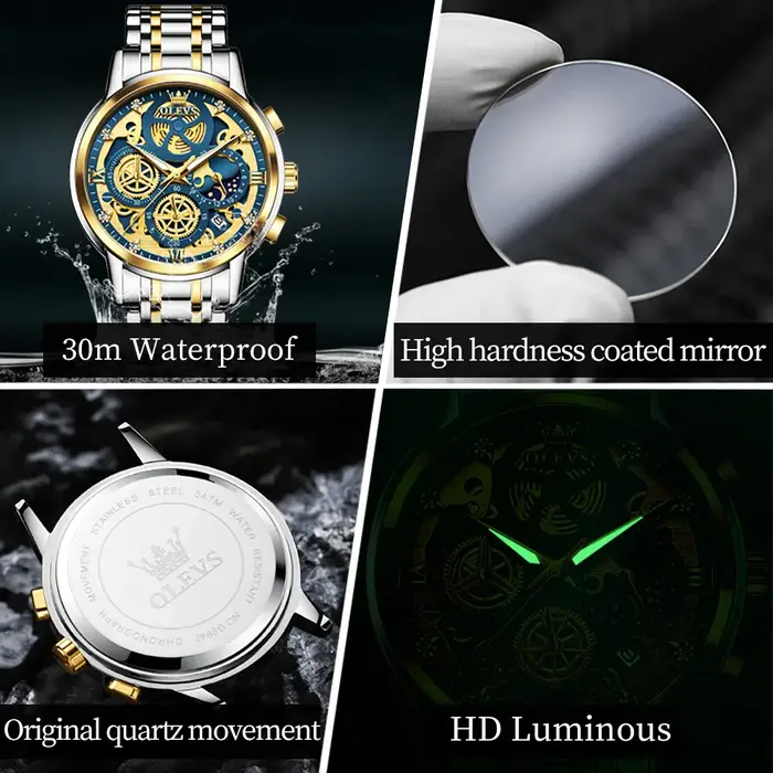 OLEVS 9947 montre pour hommes Original haut de gamme de luxe étanche montres à Quartz pour homme squelette