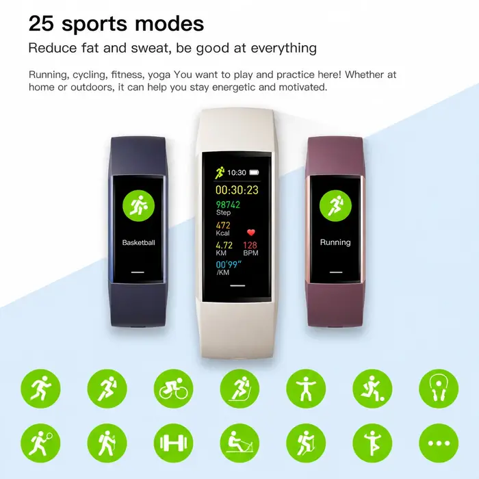 Montre connectée AMOLED avec affichage permanent, mesure de la pression artérielle et de la température, étanche IP68, tracker d'activité physique, charge USB, pour hommes et femmes
