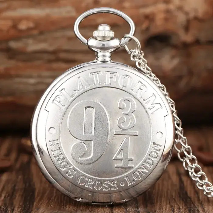 Extension de film chaud King's Cross London 9 3/4 plate-forme montre de poche à Quartz Bronze plein chasseur collier pendentif horloge reloj