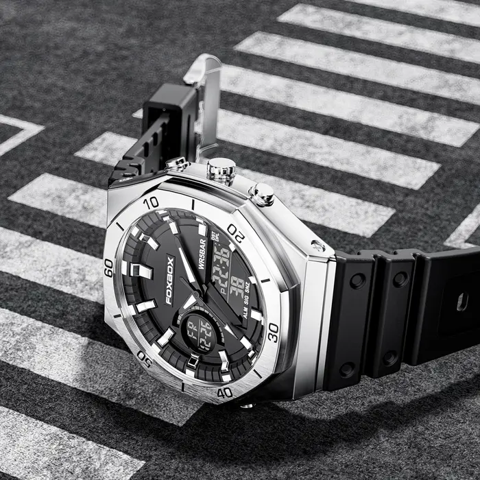 Montre militaire FOXBOX 0030 à double affichage numérique et quartz pour homme