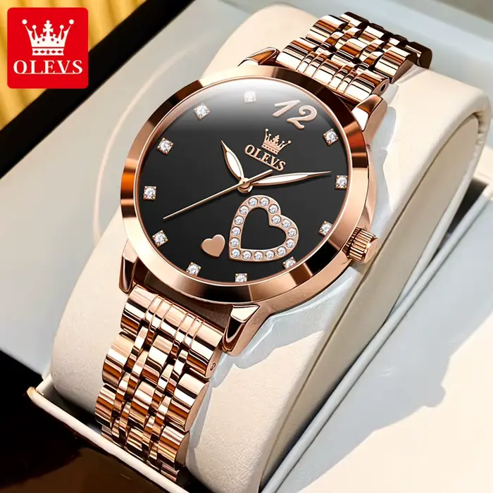 OLEVS-Montre à quartz pour femme, bracelet en acier incrusté de diamants Love, 5189
