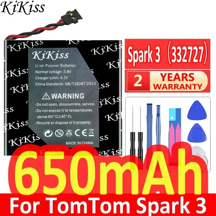 Batterie de montre 650mAh, performances durables, haute compatibilité pour Tomtom Spark 3 332727