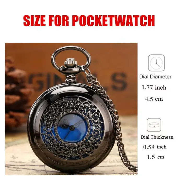 Montre de poche à Quartz creuse noire et argentée