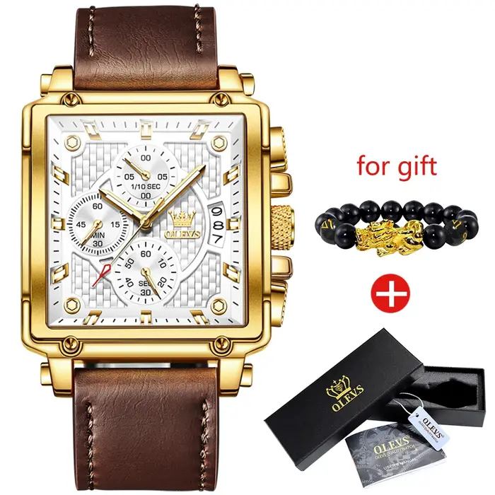 Montre-bracelet à quartz carrée de qualité OLEVS 9925 pour homme, chronographe, étanche, originale, 