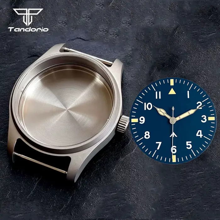Boîtier de montre anti-allergie en titane de 39mm + cadran noir/bleu de 33.5mm