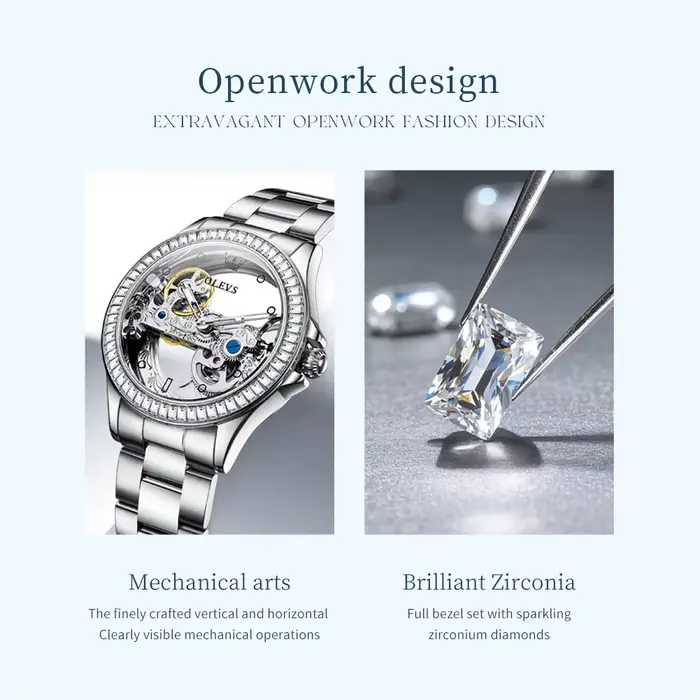OLEVS 6699 entièrement creux femmes montre mécanique de luxe volant diamant lunette marque haut