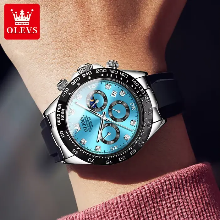 OLEVS 2875 Original marque de luxe montre à Quartz pour hommes bracelet en Silicone chronographe Date automatique