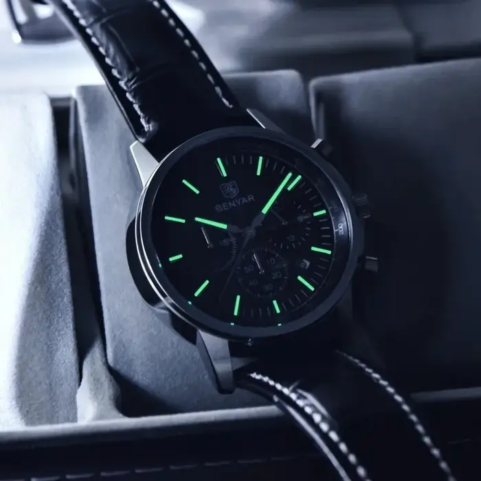 Benyar 2026 Nouvelles montres de luxe pour hommes, chronographe avec date, montre en cuir pour homme, étanche, lumineuse, montre sport militaire à quartz pour hommes