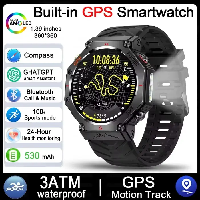 Montre connectée GPS 2026 avec écran tactile HD 1,39 pouce (360*360 pixels), assistant intelligent I