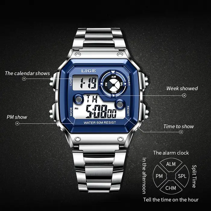Montre numérique militaire étanche pour homme