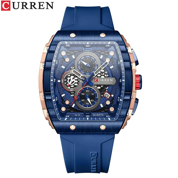CURREN mode hommes montre marque unique design carré luxe quartz sport bande montres hommes étanche