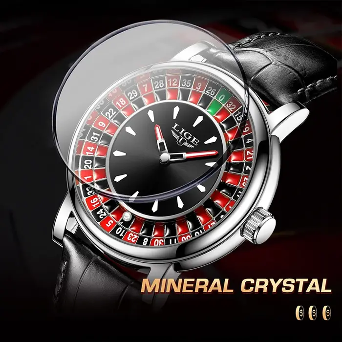 Lige nouvelles montres pour hommes en vedette étanche lumineux montre-bracelet à quartz cadran Las Vegas Roulette Table