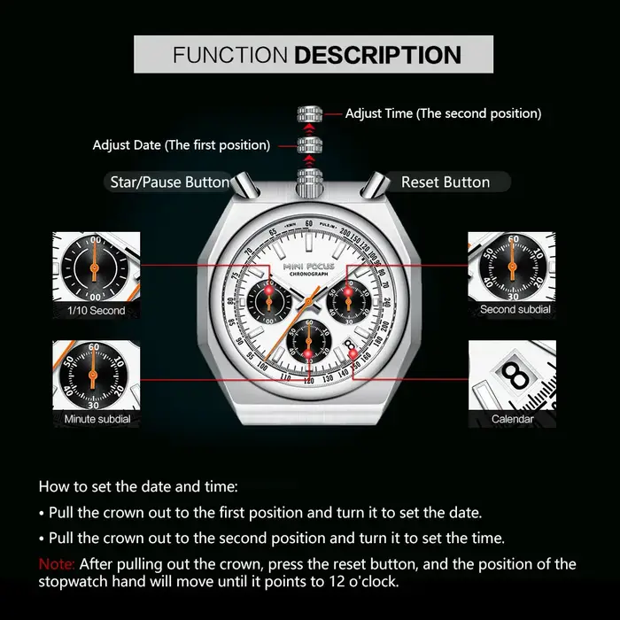MINI FOCUS chronographe montre à Quartz pour hommes mode étanche montre-bracelet lumineuse avec calendrier bracelet en acier inoxydable 0601