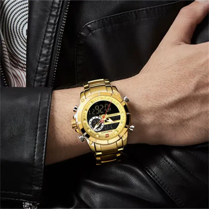 NAVIFORCE 9163 montre-bracelet de Sport originale de luxe pour hommes Quartz acier étanche double af