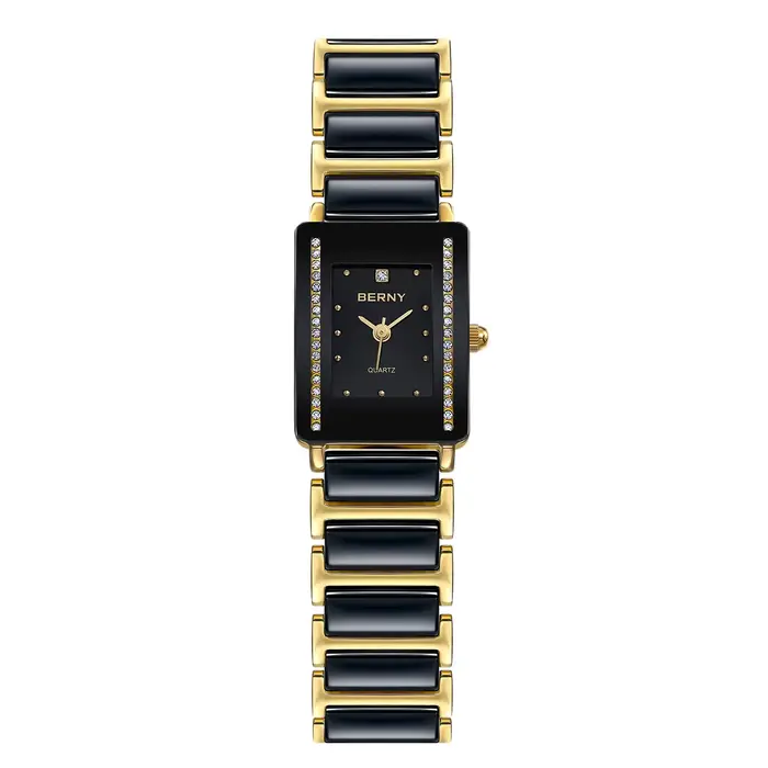 BERNY céramique Quartz femmes montre mode Rectangle hommes/femmes montre-Bracelet de luxe diamant or Couple montres