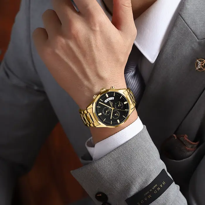 NIBOSI montres pour hommes de luxe étanche lumineux mode robe montre à Quartz décontracté analogique chronographe or noir montre-bracelet