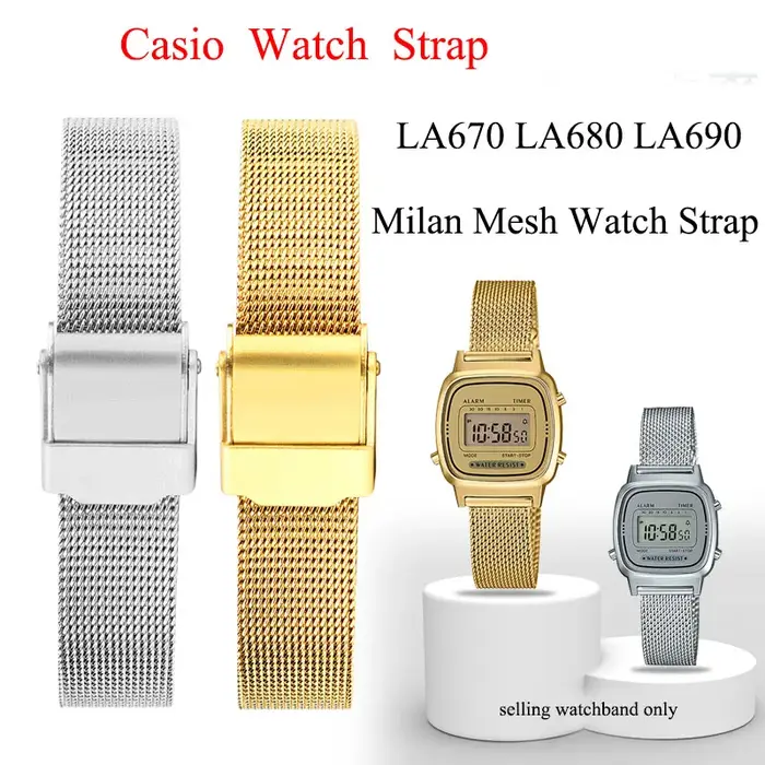 Bracelet de montre en maille Milan pour Casio, petit argent rétro petit or LA670 LA680 LA690, bracelet de montre en acier inoxydable pour femmes 13mm 14mm