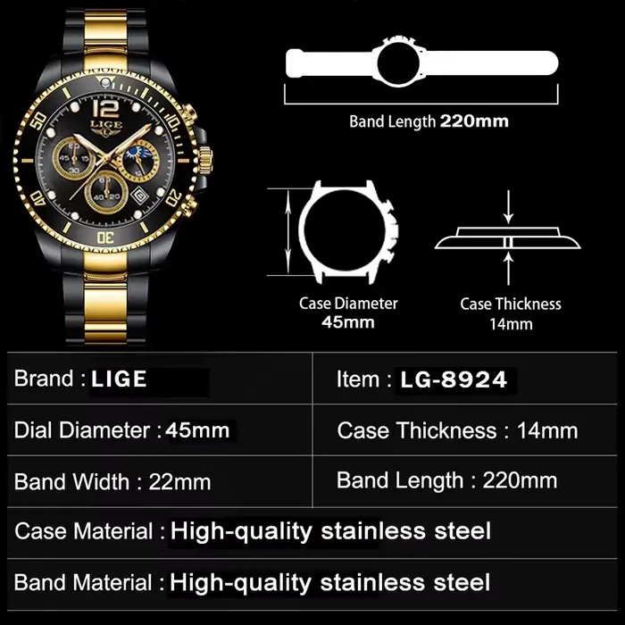 Montre à quartz étanche en acier inoxydable pour homme