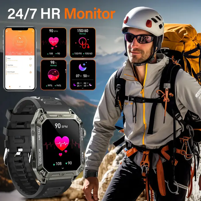 EIGIIS hommes montres intelligentes 1.91 "HD écran tactile 108 + Modes sportifs Fitness Tracker avec fréquence cardiaque SpO2 moniteur de sommeil podomètre