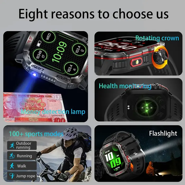 GPS Sport de plein air lumière LED Smartwatch hommes 600mAh grande batterie fonction de vérification de trésorerie Bluetooth appel montre intelligente