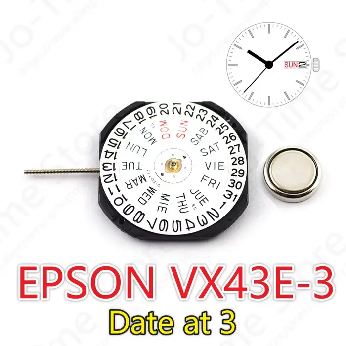 Mouvement VX43, mouvement VX43e, mouvement de montre japonais VX43e-3 avec affichage jour-date, mouv
