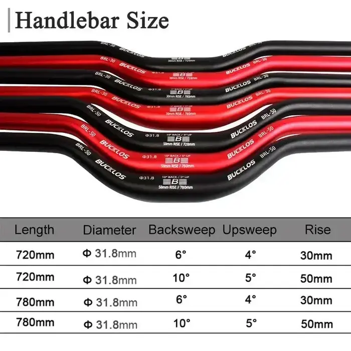 BUCKLOS VTT guidon 31.8mm 25.4mm vélo Riser barre 620/660/720/780mm en alliage d'aluminium vtt guido