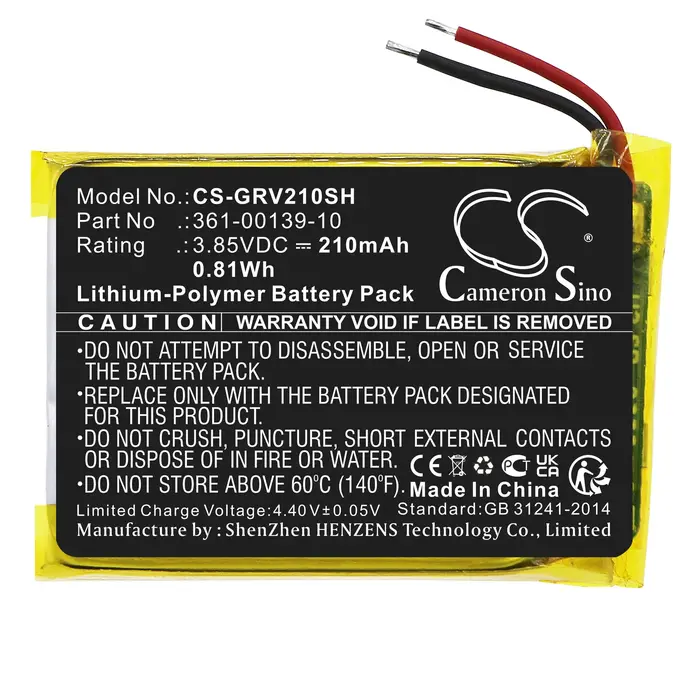 Batterie de montre connectée Cameron Sino pour Garmin : Venu 2, 361-00139-10, 210 mAh / 0,81 Wh, Li-